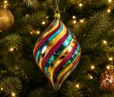 Voir la slide Suspension de Noël en verre goutte tricolore doré turquoise magenta rayures torsadées H17cm