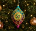 Voir la slide Suspension de Noël en verre soufflé goutte turquoise magenta motifs treillis dorés H12cm