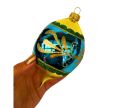 Voir la slide Suspension de Noël en verre soufflé goutte doré turquoise bordure pailletée verte perles rouges H13cm