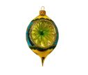 Voir la slide Suspension de Noël en verre soufflé goutte doré turquoise bordure pailletée verte perles rouges H13cm
