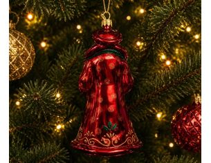 Figurine de Noël en verre Père Noël vintage robe bordeaux jupe dorée moufles vertes livre broderies dorées 17cm