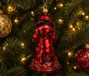 Voir la slide Figurine de Noël en verre Père Noël vintage robe bordeaux jupe dorée moufles vertes livre broderies dorées 17cm