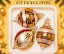 Voir la slide Coffret 3 gouttes de Noël rayures diagonales blanc doré rouge pailletées blanche col rouge motifs étoilés dorés Ø7cm H10cm