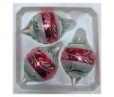 Voir la slide Coffret 3 gouttes de Noël blanc bande centrale rouge motif fougère pailleté argent rameaux verts peints  Ø7cm H10cm