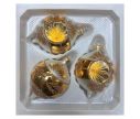 Voir la slide Coffret 3 gouttes de Noël  blanc mat doré bordure de rayons pailletés dorés réflecteur Ø7cm H10cm
