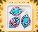 Voir la slide Coffret 3 gouttes de Noël verre soufflé peint à la main turquoise fuchsia rayons pailletés Givré Ø7cm H10cm