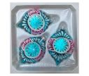 Voir la slide Coffret 3 gouttes de Noël verre soufflé peint à la main turquoise fuchsia rayons pailletés Givré Ø7cm H10cm