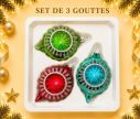 Voir la slide Coffret 3 gouttes de Noël verre soufflé peint à la main vert rouge turquoise rayons pailletés Ø7cm H10cm