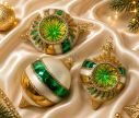 Voir la slide Coffret 3 gouttes de Noël verre soufflé peint à la main blanc rayures vertes et dorées l Ø7cm H10cm