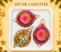 Voir la slide Coffret 3 gouttes de Noël verre soufflé peint à la main deux gouttes fuchsia bordure  Ø7cm H10cm