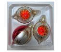 Voir la slide Coffret 3 gouttes de Noël verre soufflé peint à la main deux gouttes blanches bordure pailletée dorée réflecteur Ø7cm