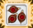 Voir la slide Coffret 3 gouttes de Noël verre soufflé peint à la main motif tartan rouge vert doré pailleté réflecteur central mat 7cm