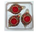 Voir la slide Coffret 3 gouttes de Noël verre soufflé peint à la main motif tartan rouge vert doré pailleté réflecteur central mat 7cm