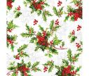 Voir la slide Serviettes de Noël 33x33cm motif houx feuilles vertes baies rouges fond blanc