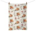 Voir la slide Essuie de cuisine 100% coton fond crème motif automne citrouilles champignons amanites oiseaux 50x70cm