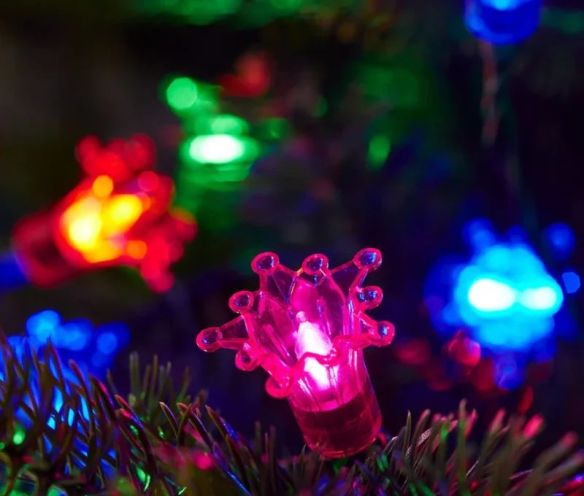 Guirlande lumineuse rétro 150 LED multicolores capuchons étoile bleu orange rose vert câble noir sapin de Noël