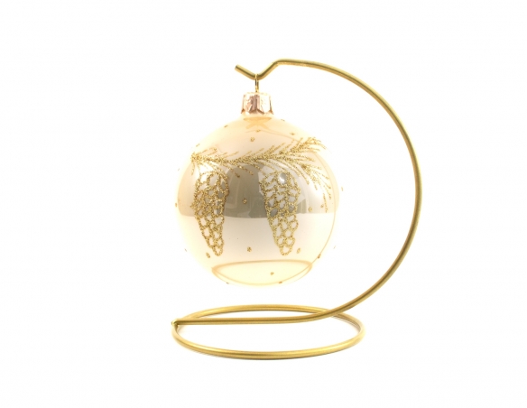Boule de Noël en verre couleur champagne décor pommes de pin diamètre 8cm