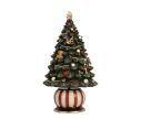 Voir la slide Boîte à musique sapin de Noël vert décoré Père Noël boules rouges guirlande dorée socle rayé rouge blanc Ø13 x H23cm