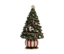 Voir la slide Boîte à musique sapin de Noël vert décoré Père Noël boules rouges guirlande dorée socle rayé rouge blanc Ø13 x H23cm