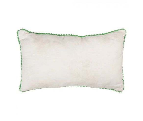 Coussin de Noël polyester scène cheminée Père Noël sapin bas de Noël passepoil pompons verts L50 x l30cm