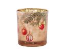 Voir la slide Photophore de Noël en verre brun intérieur doré miroir sapin houx nœud doré boules rouges flocons dorés Ø7 x H8cm