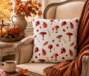 Voir la slide Coussin d'automne blanc motif champignons amanites feuilles d'automne glands L45 x l45cm