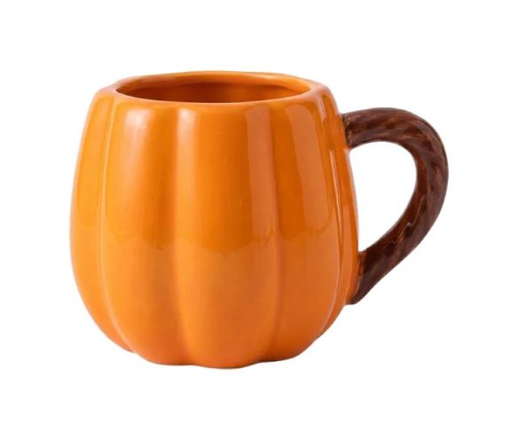 Mug citrouille en céramique orange côtelé anse marron texturée forme branche 350ml