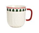 Voir la slide Tasse en porcelaine effet pull texture tricot motif sapins de Noël pois rouges anse rouge 350ml