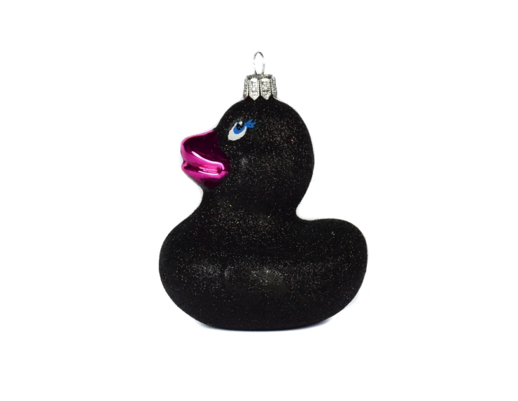 Suspension sapin de Noël originale canard noir avec bec rose - 11cm