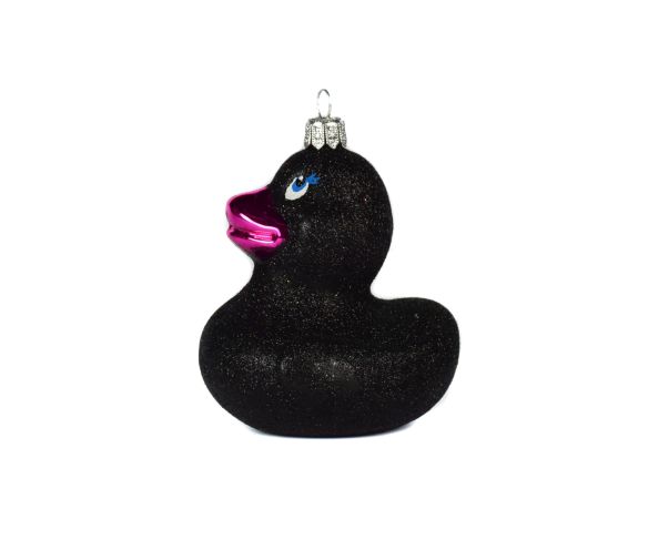 Suspension sapin de Noël originale canard noir avec bec rose - 11cm