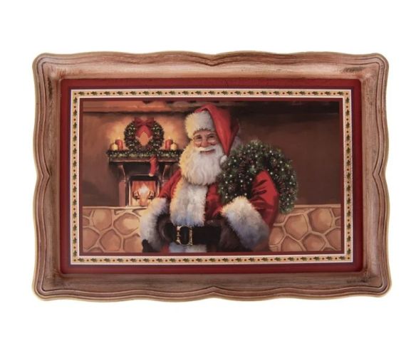 Plateau de Noël rectangulaire scène Père Noël cheminée couronne sapin bas de Noël 31x22x2cm