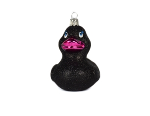 Suspension sapin de Noël originale canard noir avec bec rose - 11cm