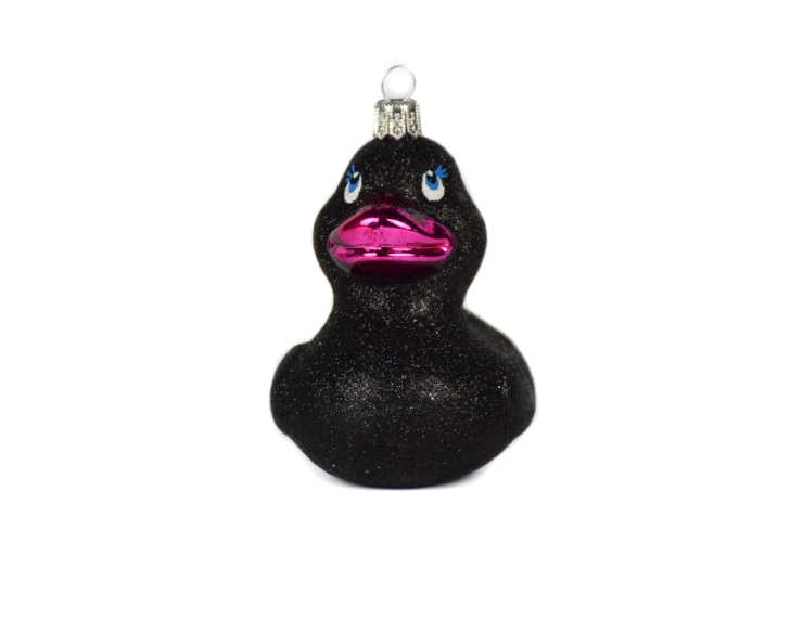 Suspension sapin de Noël originale canard noir avec bec rose - 11cm