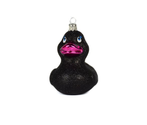 Suspension sapin de Noël originale canard noir avec bec rose - 11cm