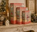 Voir la slide Boîte de rangement forme livre rouge motif vintage Père Noël XMAS Merry Christmas timbres traîneau set de 3 tailles 27/22/17cm