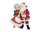 See slide Christmas figurine Santa Claus and Mrs Claus embracing toasting gold goblets red green white L20xW12xH26cm