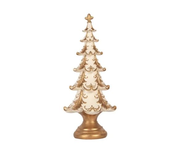 Décoration de Noël sapin blanc reliefs dorés baroques socle doré Ø13xH30cm