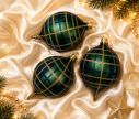 Voir la slide Coffret 3 gouttes de Noël verre soufflé motif tartan bleu vert doré pailleté Ø7cm H10cm