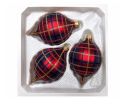 Voir la slide Coffret 3 gouttes de Noël verre soufflé motif tartan rouge bleu marine doré pailleté Ø7cm H10cm