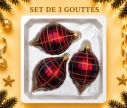 Voir la slide Coffret 3 gouttes de Noël verre soufflé motif tartan rouge bleu marine doré pailleté Ø7cm H10cm
