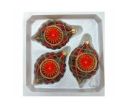 See slide Set of 3 Christmas drops blown glass red green gold tartan pattern orange gold starburst reflector scalloped border Ø7cm H10cm
