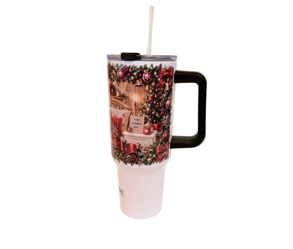 Christmas illustrated insulated tumbler straw reversible handle stainless steel Ø10xH25.8cm 1.2L 40oz