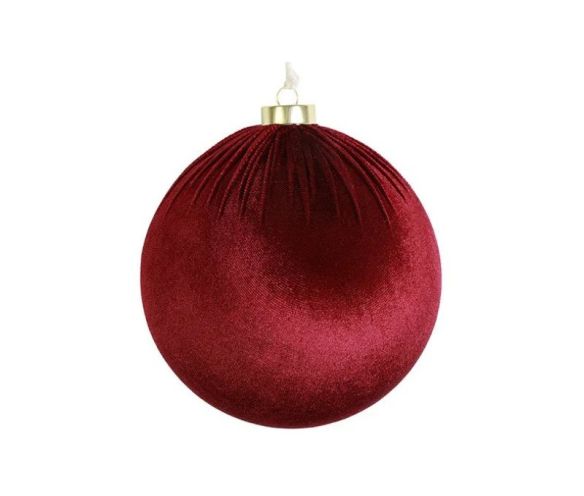 Grande boule Noël velours tissu bordeaux texture douce incassable 20cm