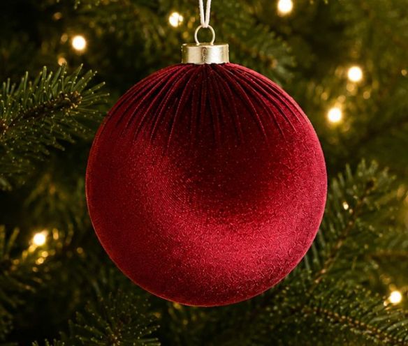 Grande boule Noël velours tissu bordeaux texture douce incassable 20cm