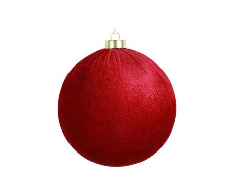 Boule Noël velours tissu rouge vif texture douce incassable 10cm