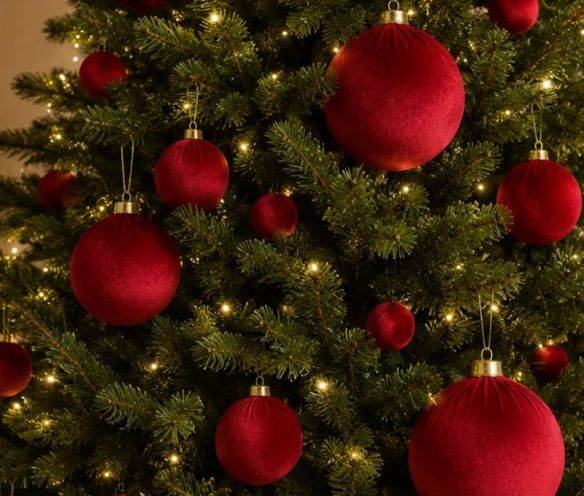 Boule Noël velours tissu rouge vif texture douce incassable
