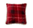 See slide Square red black white tartan cushion cream faux fur trim faux fur back 45x45cm