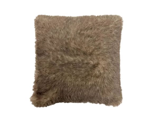Square red black white tartan cushion cream faux fur trim faux fur back 45x45cm