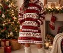 See slide XMAS oversized hoodie blanket red white reindeer snowflake pattern XMAS lettering pocket hood 70x110cm