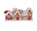 Voir la slide Coussin forme maison pain d'épice rose bordure rose maisons brodées neige portes rouges bonbons 50x25x4cm